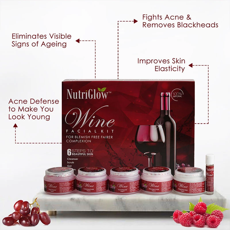 NutriGlow Wine Facial Kit For Blemish Free Fairer Complexion, 260 g-3.webp